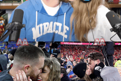 “Taylor Swift Jokes About Podcast ‘Dating App’ Before Planting Kiss on Travis Kelce, But Fans Are Convinced There’s More Than Just Playful Banter Behind This Viral Moment – From NFL Playbook to Love Playbook”