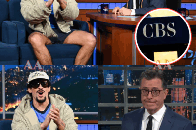 “When Bad Bunny Met Colbert — the Room Exploded.” It wasn’t an interview. It was a collision — art vs irony, chaos vs control. Stephen Colbert tried to steer the moment. Bad Bunny rewrote it. No cue cards. No filters. Just two worlds clashing under studio lights — and for a few electric minutes, late-night TV felt alive again. When Bunny whispered, “Sing what you live,” even Colbert fell silent. Was this the night late-night TV found its soul again? 🎤🔥|KF