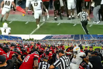 A sideline brawl erupts in the chaotic final moments of the Louisville-Toledo bowl game after a late hit ignites tempers and sends players rushing in.