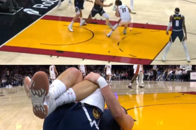 Nuggets star Nikola Jokic crumbles to the floor with a scary-looking knee injury, leaving Denver stunned and the NBA holding its breath over his status.