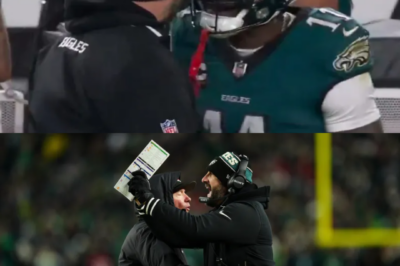 Sideline turmoil erupts as an angry AJ Brown and furious head coach Nick Sirianni square up during a tense moment on the Philadelphia Eagles bench